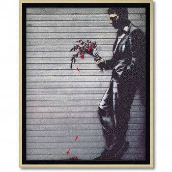 アートフレーム バンクシー 「花を持ってたたずむ男」 BK-09002