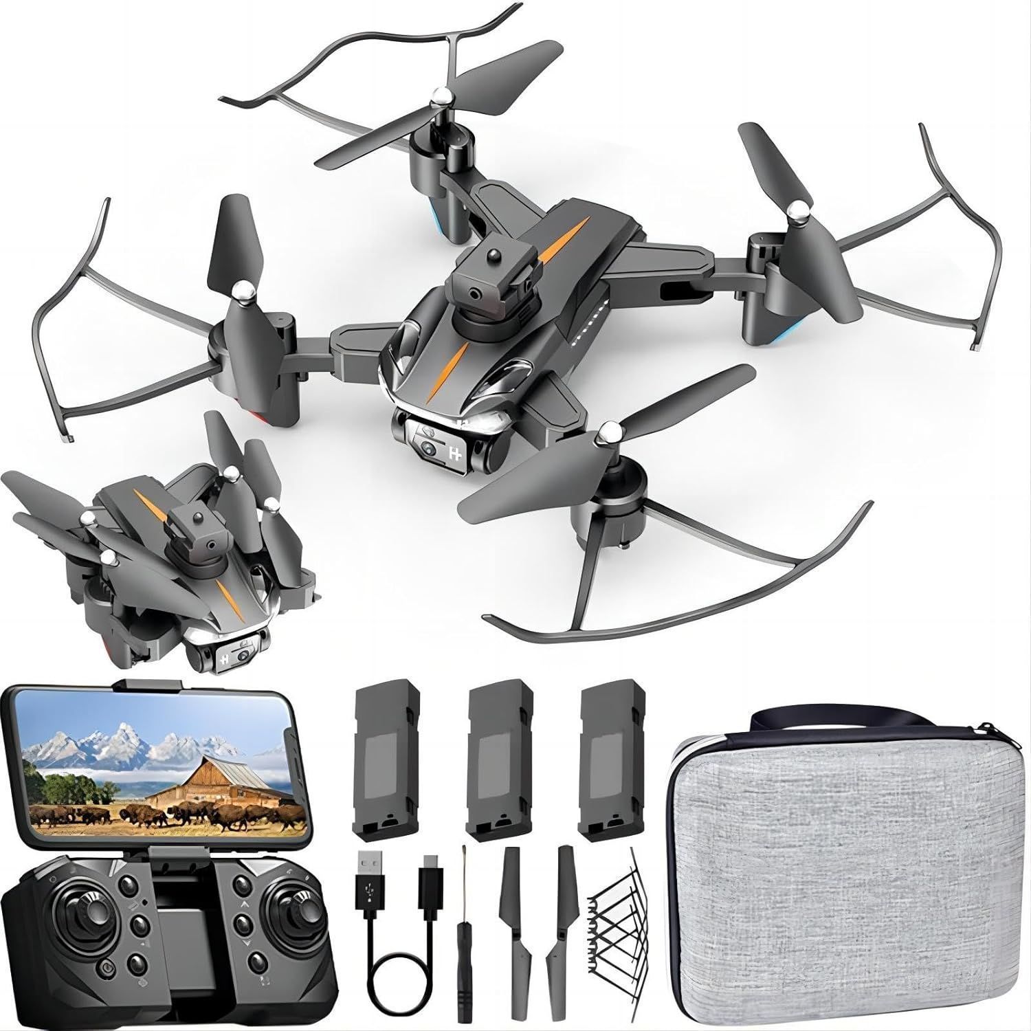 P11 S ドローン カメラ付き 90°電動調整可能 バッテリー3個 4K