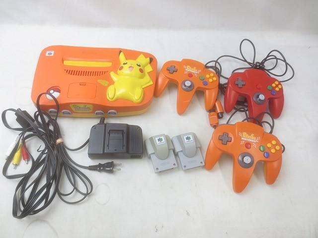 ゲーム NINTENDO 64 本体 NUS-101 ピカチュウ オレンジ-イエロー 動作品 周辺機器付き