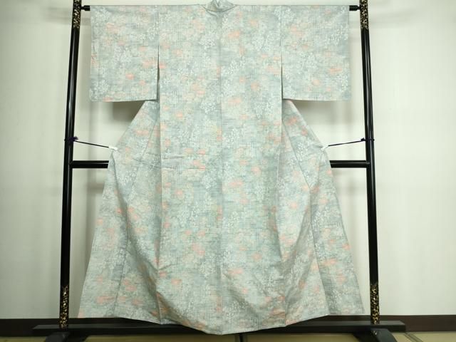 平和屋着物▽上質な紬 単衣 花鳥唐草文 正絹 逸品 未使用