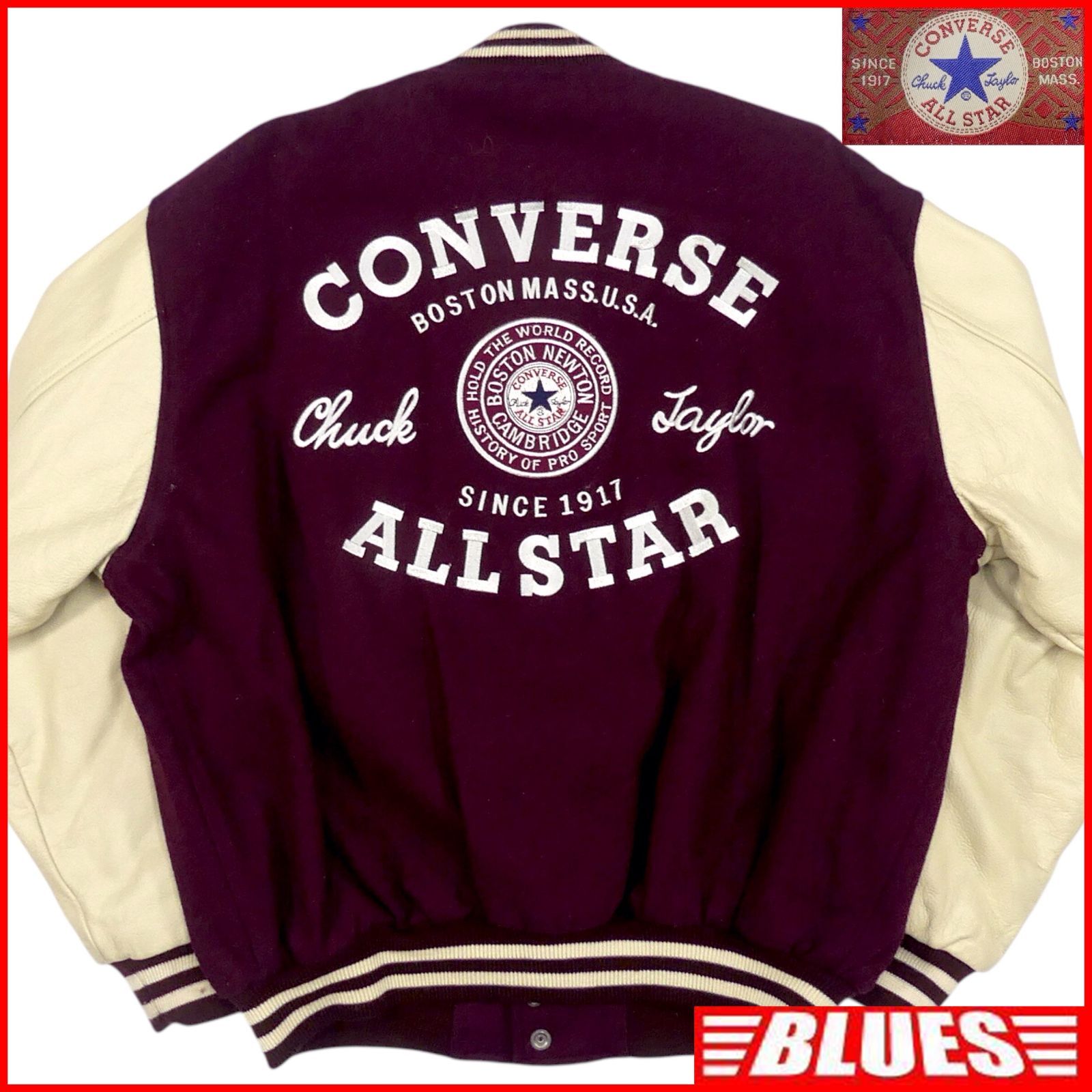CONVERSE ALL STAR コンバース オールスター スタジャン バーガンディ×アイボリー 袖レザー Lサイズ レザースタジャン_サイズL一覧←SEULB屋着古← HN2254