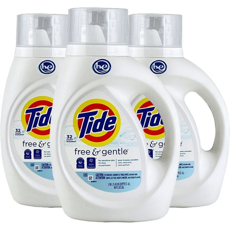 洗濯洗剤 液体 敏感肌用 タイド he フリー＆ジェントル 46oz 1.36L 3本セット Tide P&G 洗濯用洗剤 輸入洗剤 アメリカ製