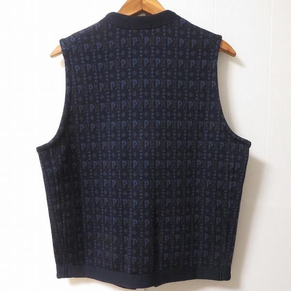 wnc パパスプラス Papas+ ベスト ジレ ニット M 紺 Vネック 刺繍 ロゴ