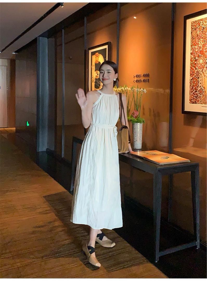 夏秋必見 韓国ストリートホルターネックロングワンピース