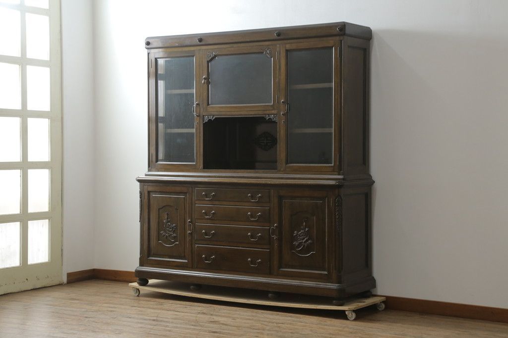 ss7945 【中古】サイドボード 幅60cm 引出4杯 上段鍵付き 扉収納 木製 