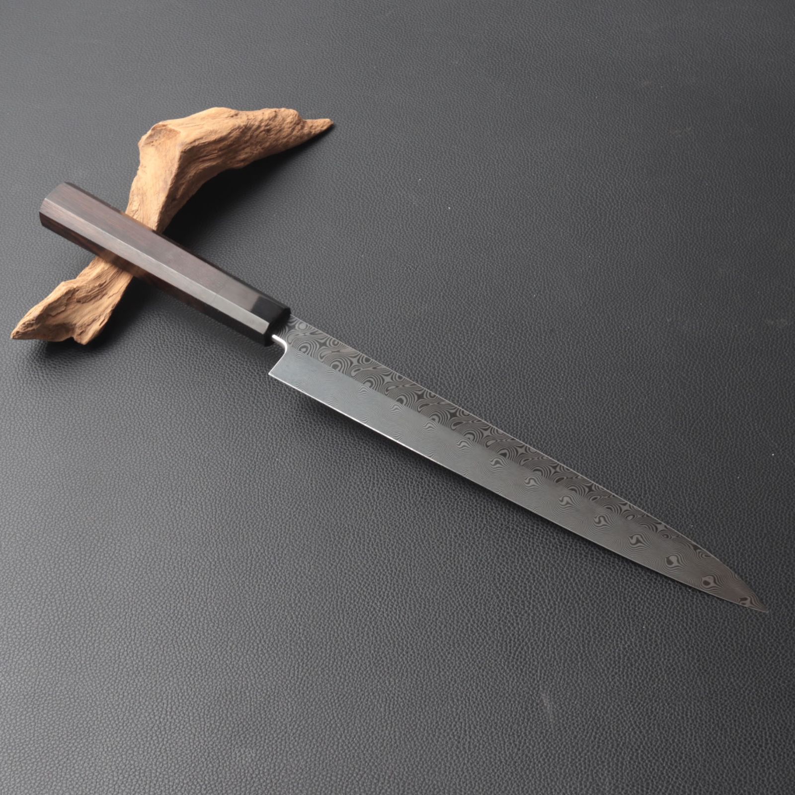 鏡面仕上げ 出刃包丁 9寸(刃渡り270MM) 刺身包丁 黒檀黒水牛角八角柄