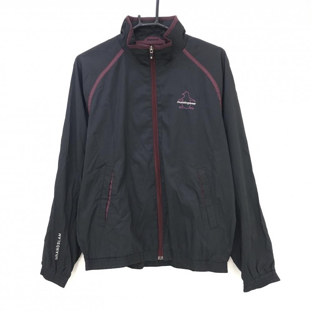 マンシングウェア ジャケットブルゾン 黒×ボルドー ロゴ刺しゅう 裏地メッシュ  レディース M ゴルフウェア Munsingwear