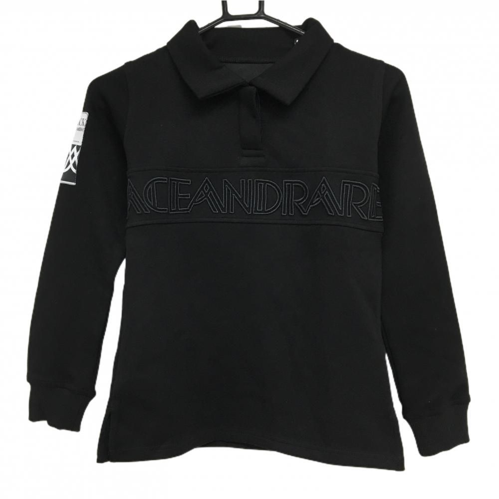 aceandrare　エースアンドレア　158T ゴルフウェア　美品 美品】エースアンドレア 長袖ポロシャツ 黒 胸元ロゴ スナップ