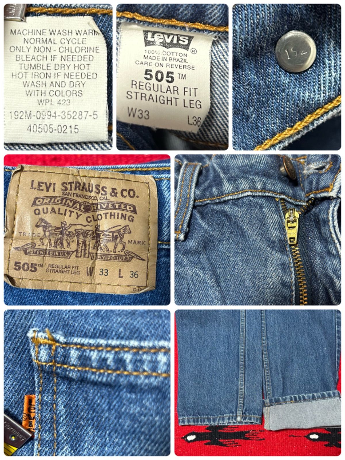 90's BRAZIL製 Levi's 505 33×36 ◉刻印192 オレンジタブ