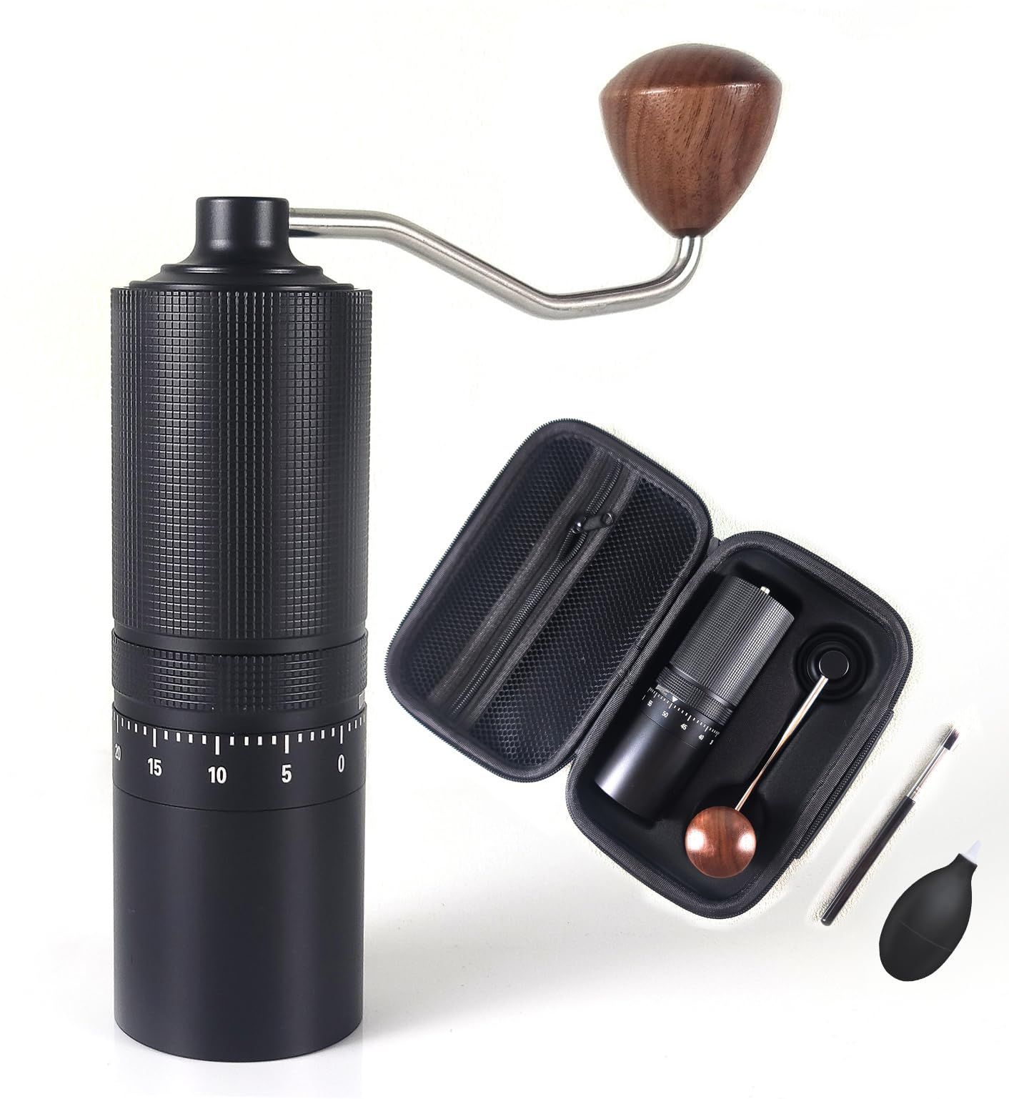 【在庫処分】(無限N2-ブラック) grinder coffee 省力均一 携帯便利のバッグ付き 清掃しやすい 外部粗さ調整機能 全金属 七角ステンレス臼 ハンドミル 手動式 コーヒーグラインダー 無限N2 手挽き