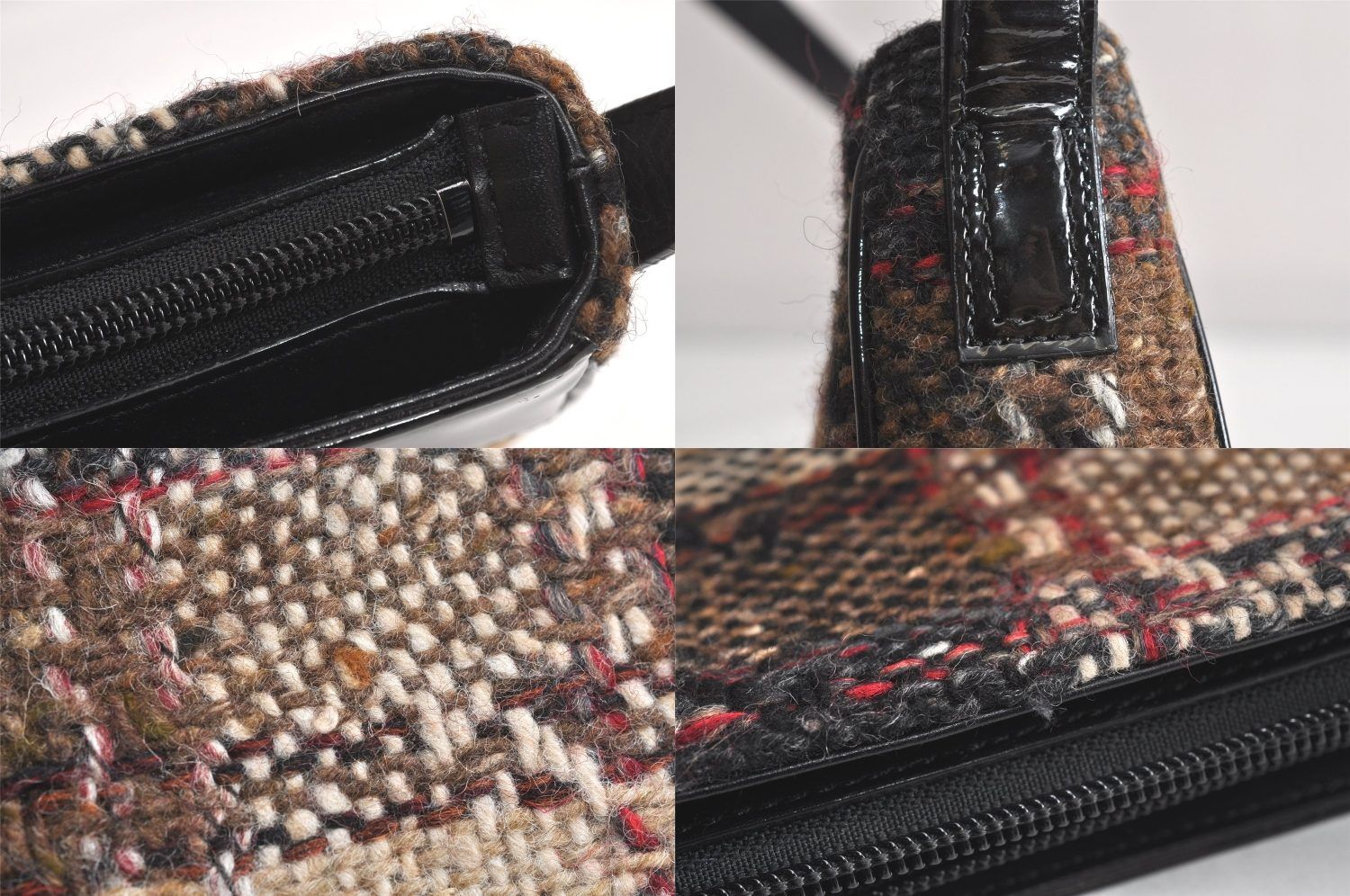 BURBERRY バーバリー チェック柄 ショルダーハンドバッグ 財布 ウール レザー ベージュ ブラック 2765N DECORATOM_COM_BR