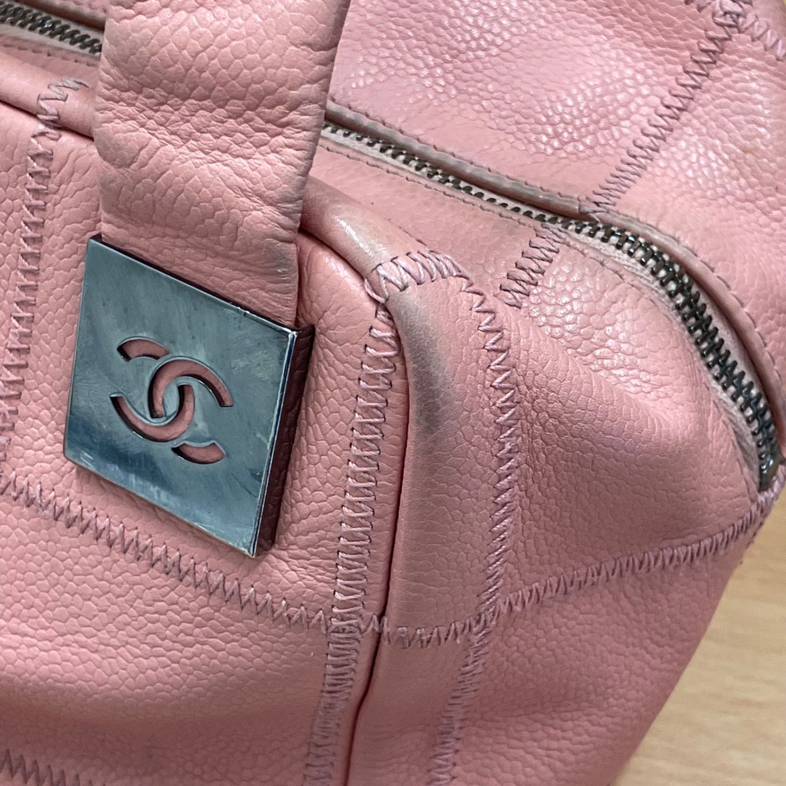 □シャネル Chanel チョコバー ミニボストンバッグ キャビアスキン A25
