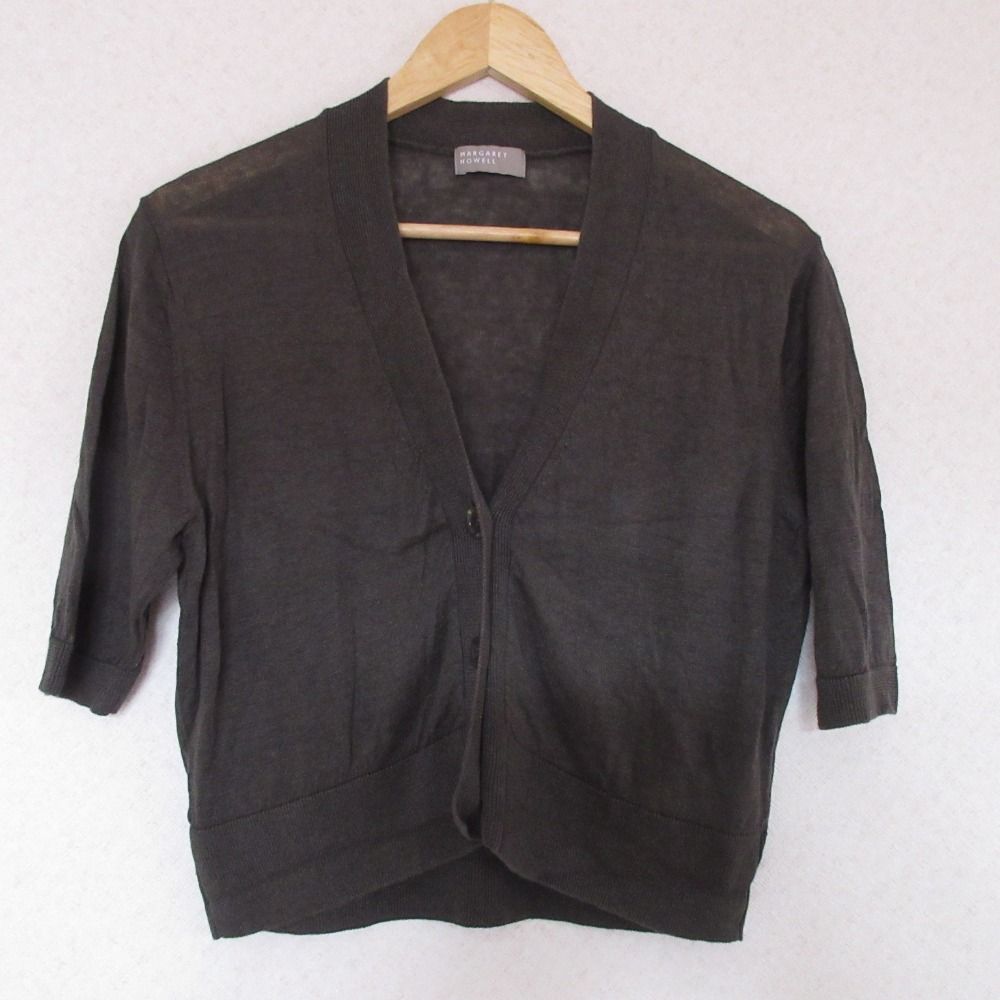 【美品】  MARGARET HOWELL / マーガレットハウエル | FINE LINEN Vネック リネン カーディガン | 2 | Ltstone | レディース 美品 22SS MARGARET HOWELL マーガレットハウエル FINE LINEN リネン