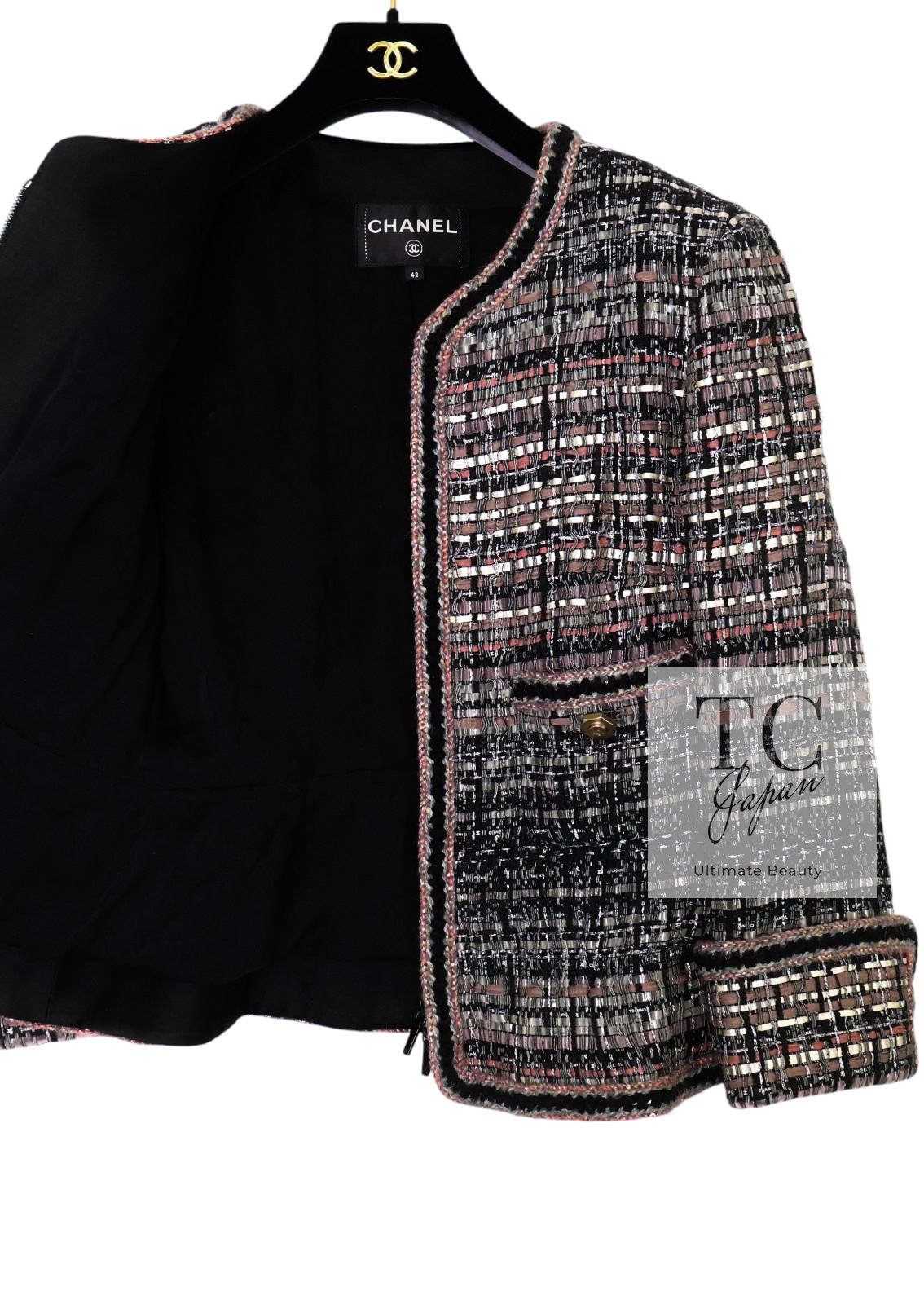 シャネル ジャケット CHANEL ブラック グレー ピンク シルバー