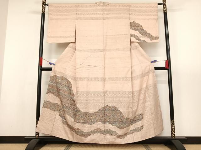 平和屋着物●訪問着　紬地　幾何学花文　正絹　逸品　AAAX0306np 平和屋着物○訪問着 紬地 幾何学花文 正絹 逸品 AAAX0306np