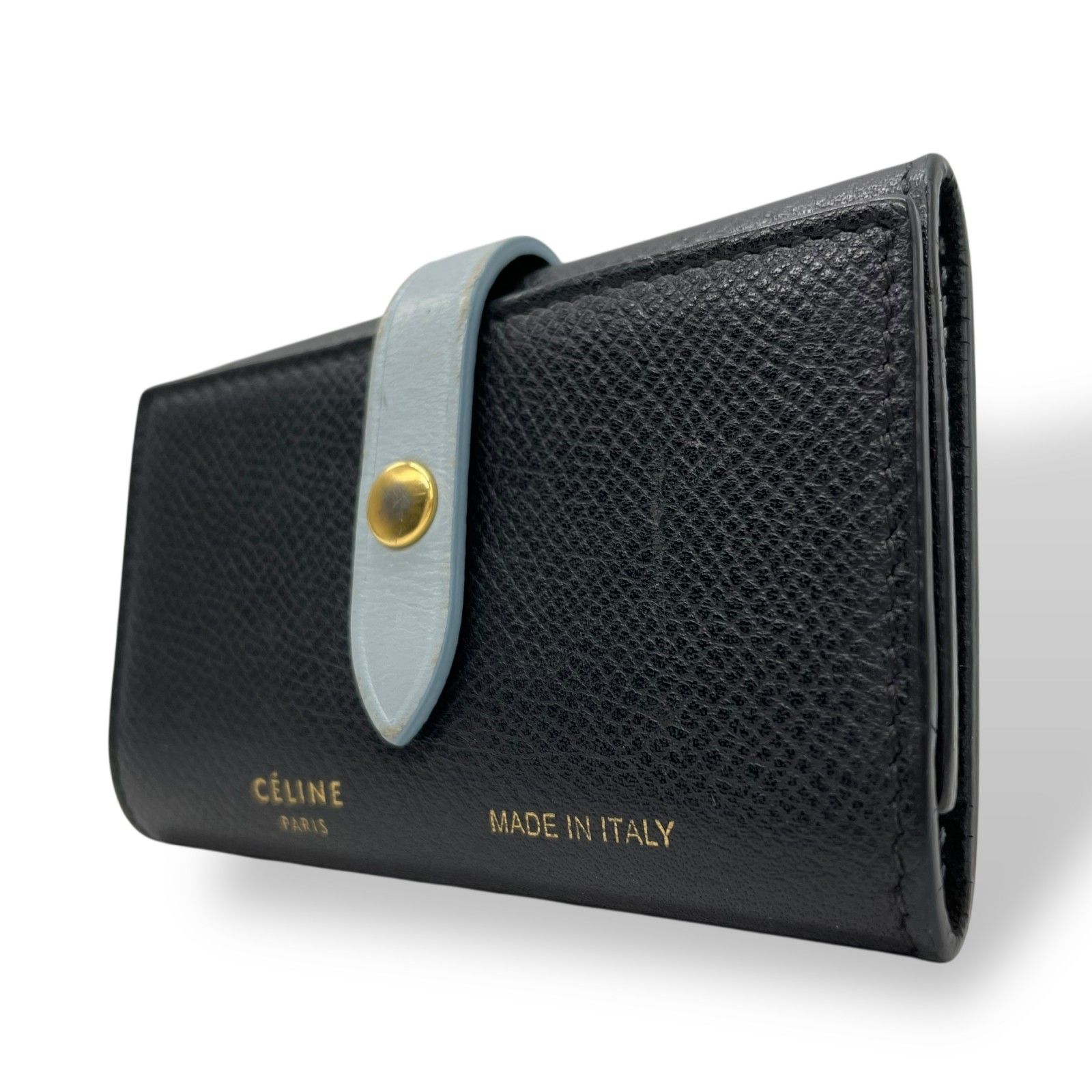 【新品・未使用】CELINE レザーキーケース 黒 美品 CELINE セリーヌ 6連キーケース 黒 ブラック 水色 ブルー