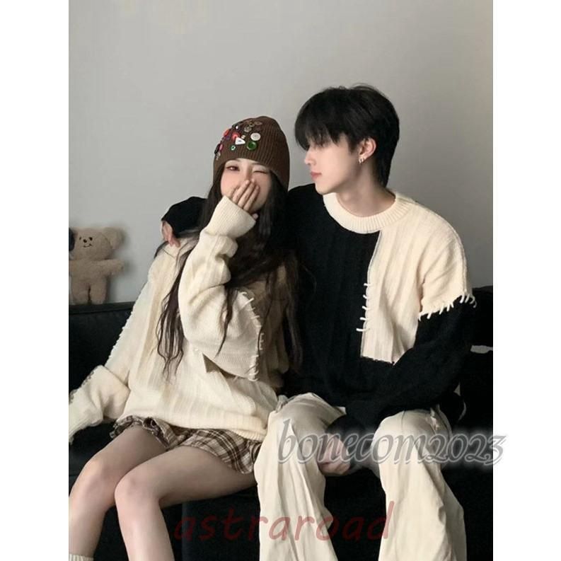 セーター ペアルック メンズ レディース 男女兼用 ニット ゆったり グレー ブラウン 秋冬 カップル 恋人 親友 姉妹 可愛い 暖かい トップス S M L XL 2XL 3XL セーター ペアルック メンズ レディース 男女兼用 ニット
