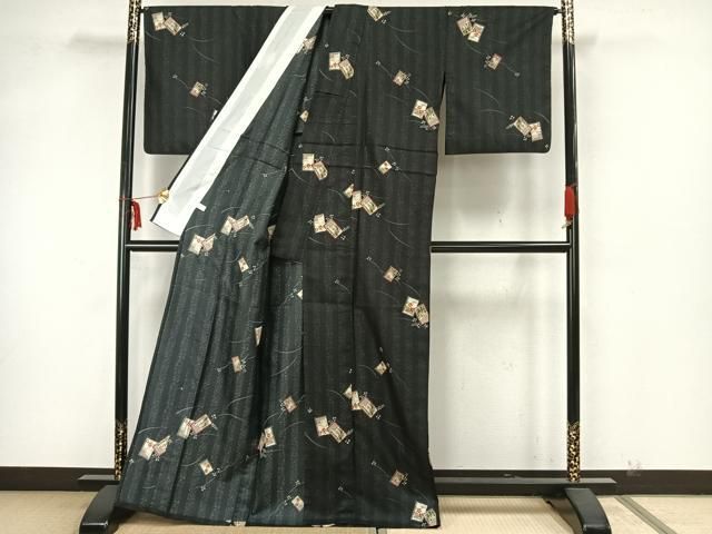 平和屋着物＊夏物 小紋 絽 抽象文様 黒地 洗える着物 DAAU2063ud