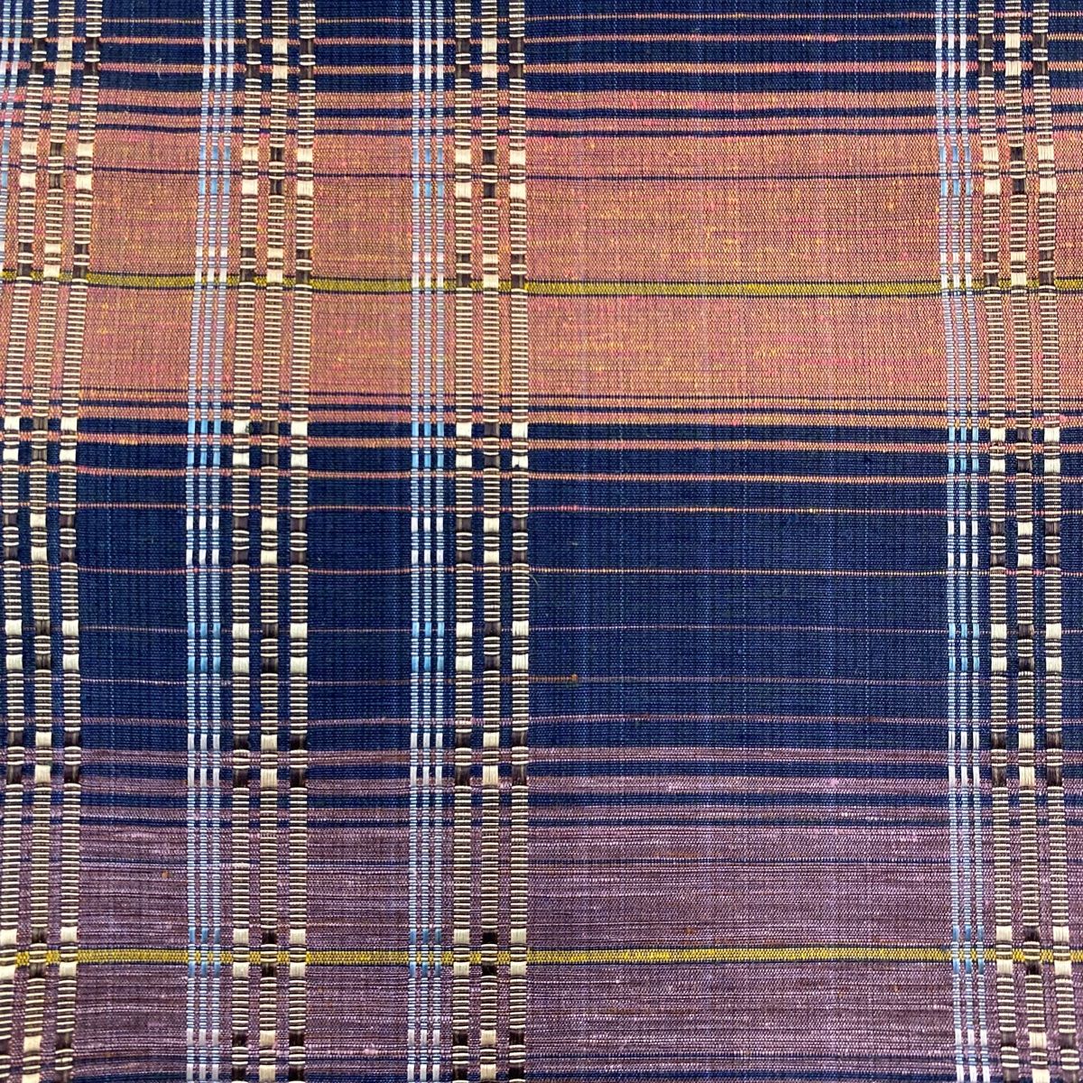 名古屋帯 証紙 南風原花織 縞 紺色 正絹