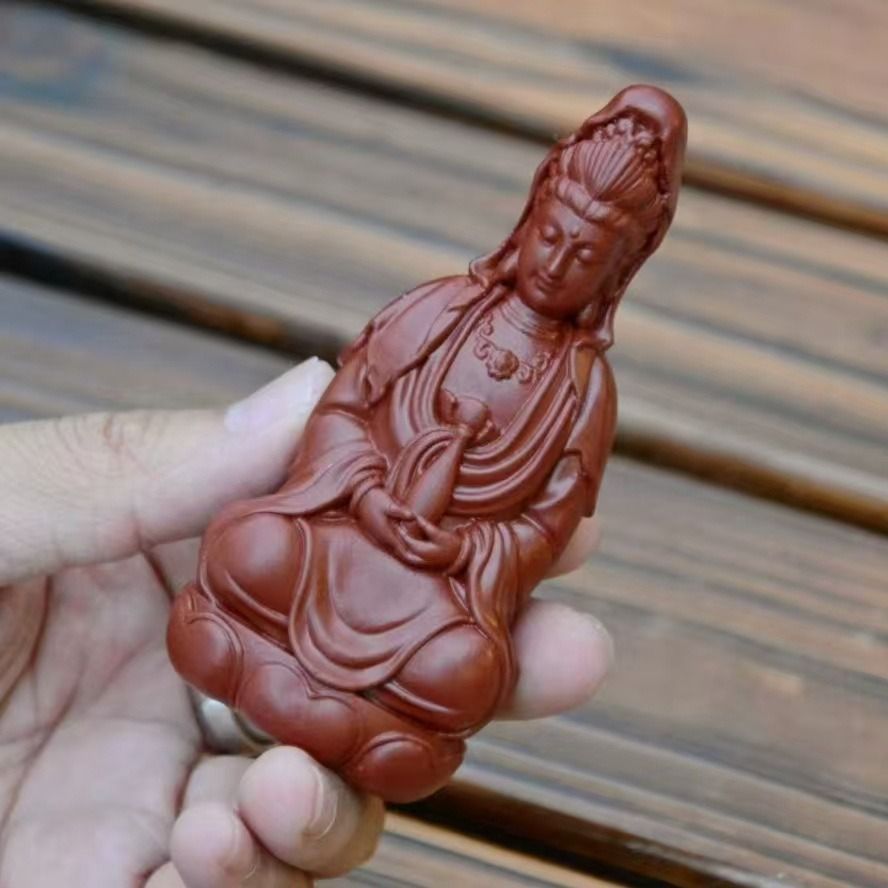 観音菩薩 神 神様 仏 仏像 紫砂 赤 レッド インテリア オブジェ