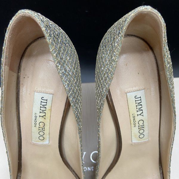 A248 JIMMY CHOO ジミーチュウ グリッター オープントゥパンプス
