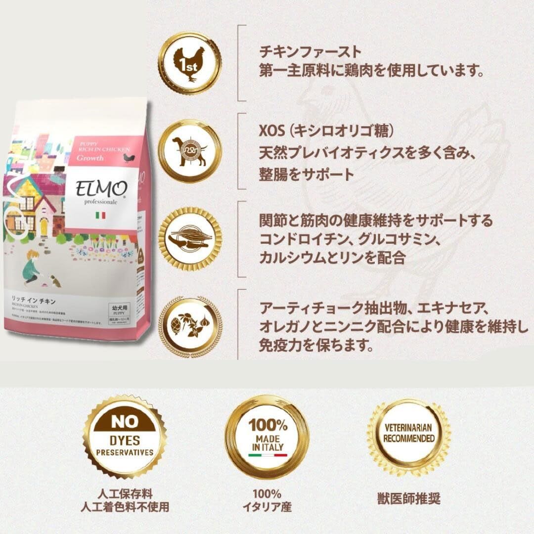 ELMO 幼犬用ドライフード 3kg×2、800g×3 ELMO 幼犬用ドライフード 3kg×2、800g×3 ELMO リッチインチキン