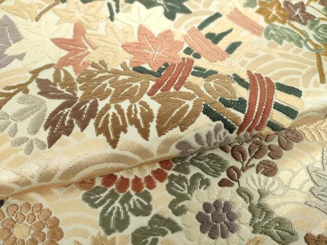 平和屋着物○六通柄袋帯 唐織 草花文 金糸 正絹 逸品 DAAS3229ps