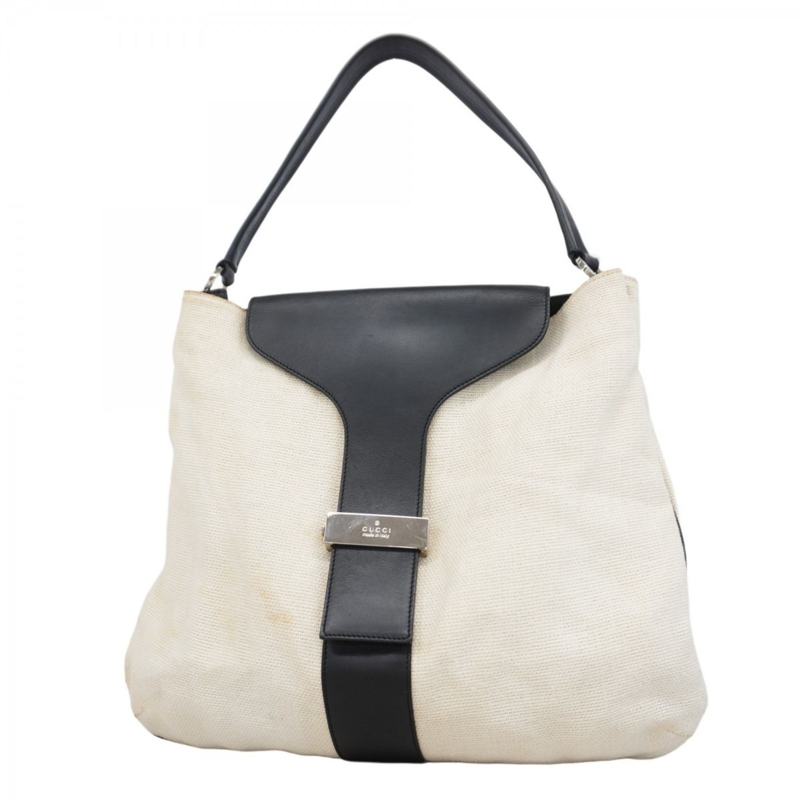 GUCCI アイボリー レザー ショルダーバッグ GUCCI グッチ ショルダーバッグ レザー アイボリー×ブラック