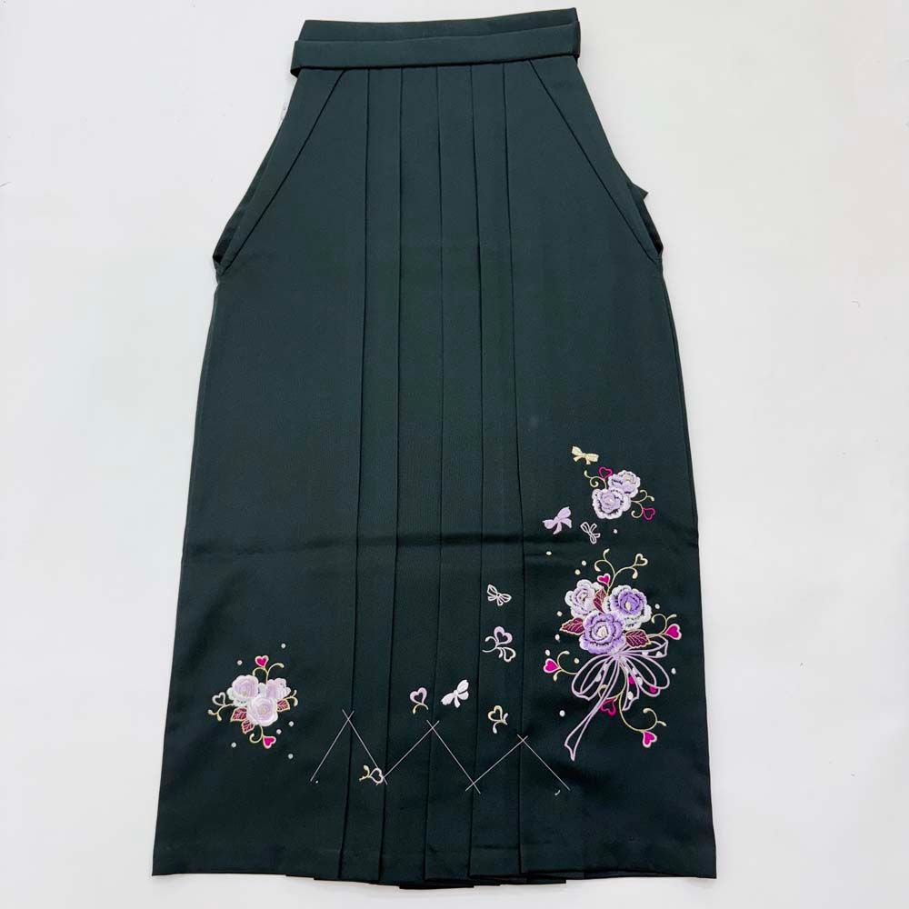 袴 L size 紐下丈95cm 行灯袴 卒業袴 女性用袴 刺繍 緑