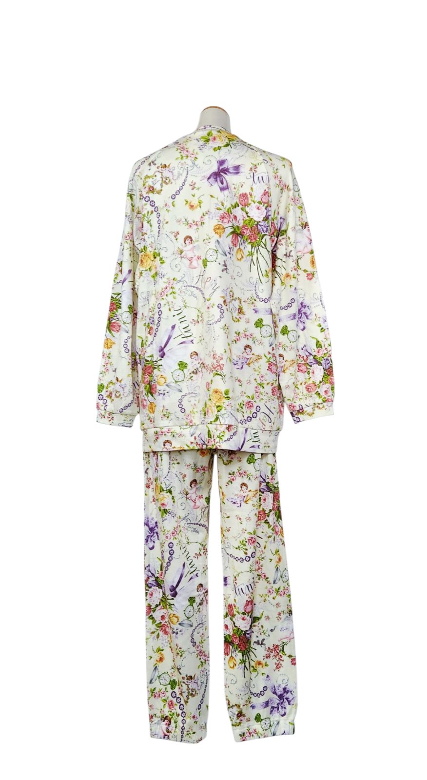 鴨居羊子パジャマ ♥ TUNIC 秋冬物 長袖 前開き全開パジャマ 40接結 大バラ天使 淡クリーム色36385 WWW_MORNINGWALKER_COM