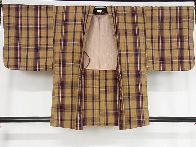 平和屋本店□極上 浦野理一 経節紬 アンサンブル 格子 着丈163cm 裄丈