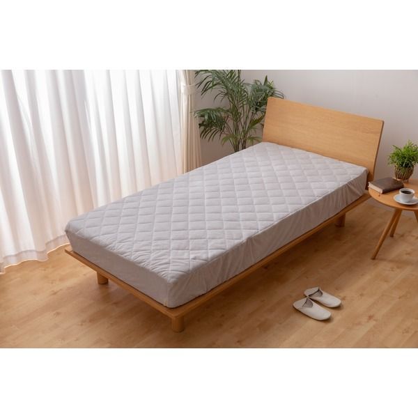 敷きパッド一体型 ボックスシーツ 【セミダブル グレー】 幅120cm 洗える