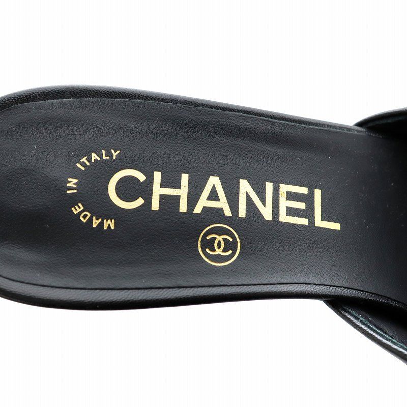 CHANELシャネルミュールココマーク サンダルヒールレザー37 CHANELシャネルミュールココマーク サンダルヒールレザー37