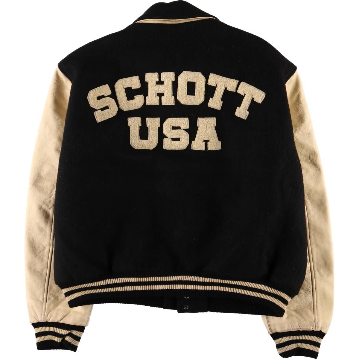 古着 80 90年代 ショット SCHOTT バックロゴ 袖革ウールスタジャン アワードジャケット バーシティジャケット メンズL相当 eaa588427