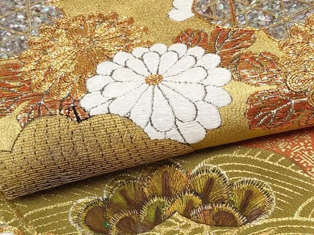 平和屋本店□極上 創業460年・千總 色留袖 駒刺繍 葡萄蔦の葉文 金彩