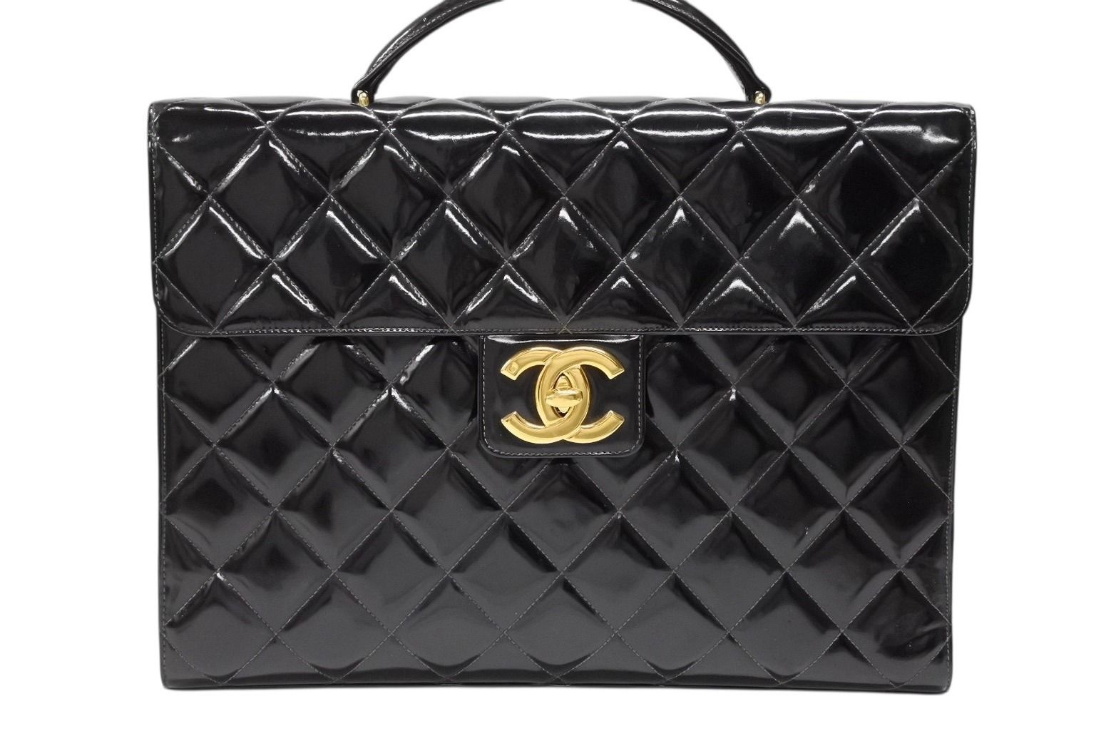 CHANEL シャネル マトラッセ ブリーフケース ビジネスバッグ キャビアスキン エナメル ココマーク ゴールド金具 4b007943