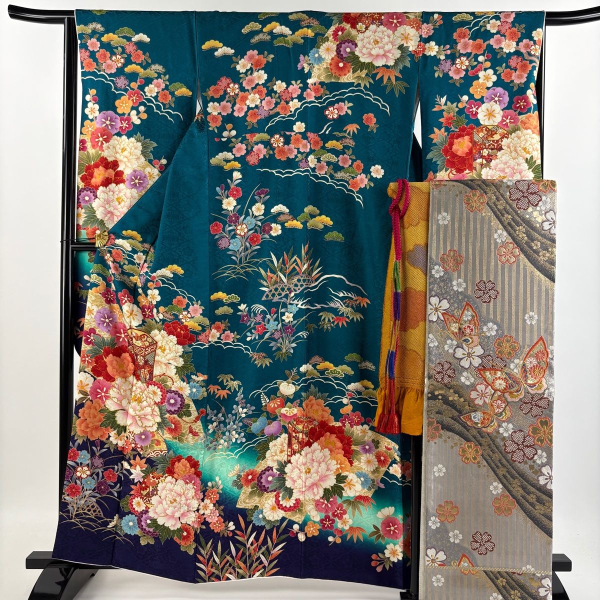 未使用近い　美品　袷　正絹　振袖フルセット　身丈162 裄64 袖丈96 未使用近い 美品 袷 正絹 振袖フルセット 身丈162 裄64 袖丈96