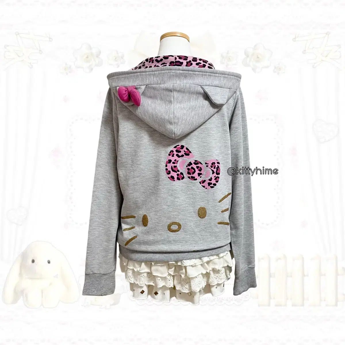 Hello kitty ハローキティ ピンク レオパード フードジップアップ ギャル 姉ギャル 姫