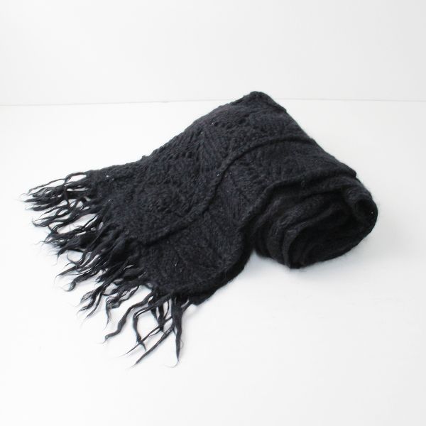 tricot COMME des GARCONS トリコ コムデギャルソン ウール柄編みニットストール フリンジ /ブラック 黒【2400013271264】 tricot COMME des GARCONS トリコ コムデギャルソン ウール柄編み