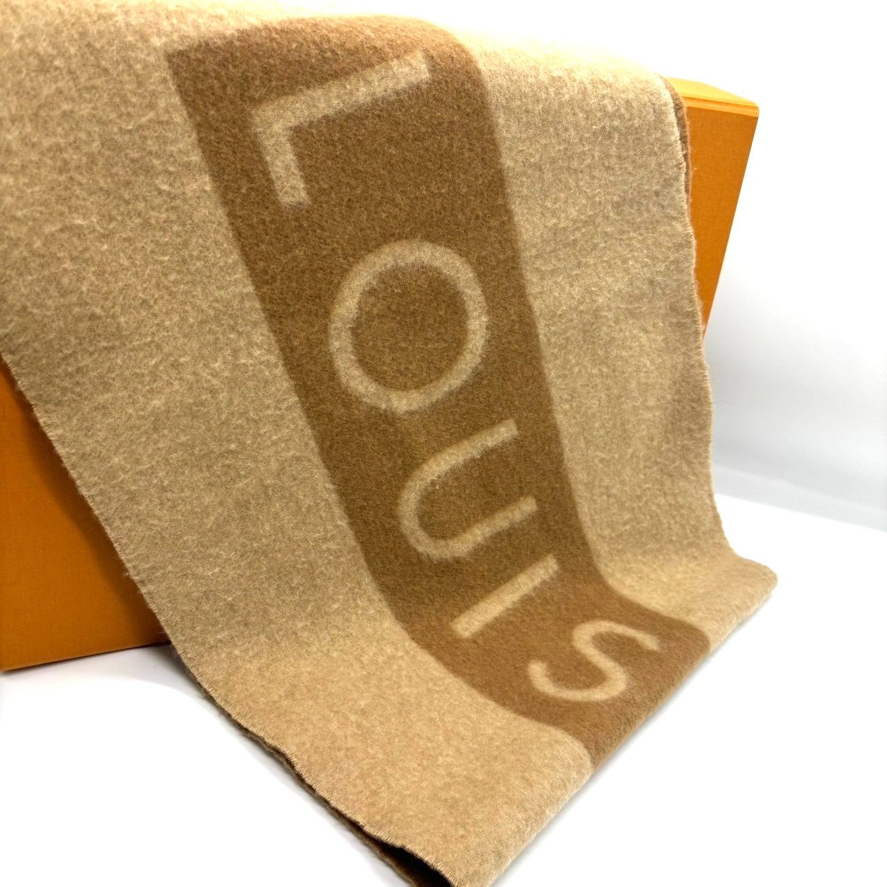 ルイヴィトン カシミア100％マフラー ベージュ-ブラウン Louisvuitton ロゴデザイン