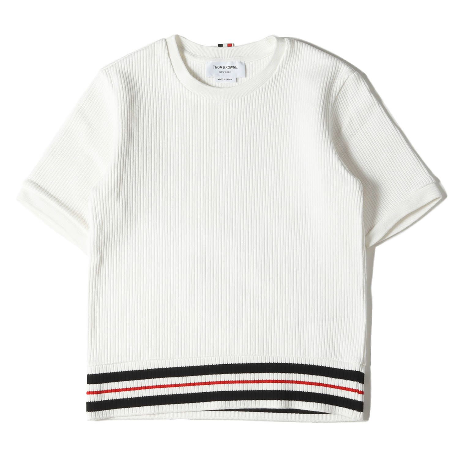 THOM BROWNE トムブラウン　トリコロール半袖ニット 美品 THOM BROWNE トムブラウン ニット サイズ:0(XS) リブ編み