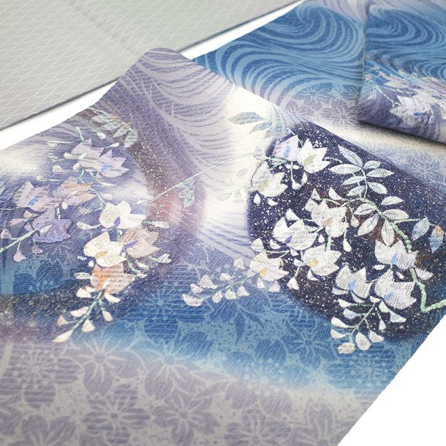 新古品】 袋帯 未使用 正絹 染め帯 染帯 手染め 金銀糸 刺繍 銀彩加工