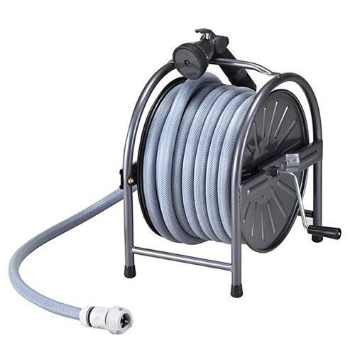 2営業日で発送 グリーンライフ GREEN LIFE スチールホースリールセット 20m グレー 大水量ノズル 幅32×奥行32.5×高さ36cm HR-S20D GY
