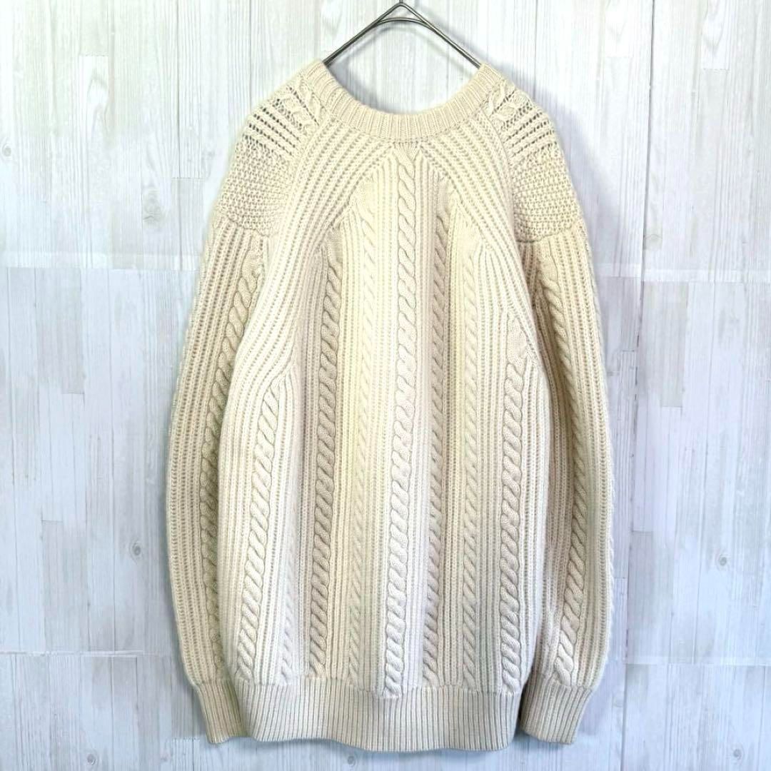 美品✨Drawer ウールカシミヤ アランニット 切替 アイボリー 1 Drawerドゥロワー 定価9,9万円 カシミヤ100% 5Gカシミヤアラン