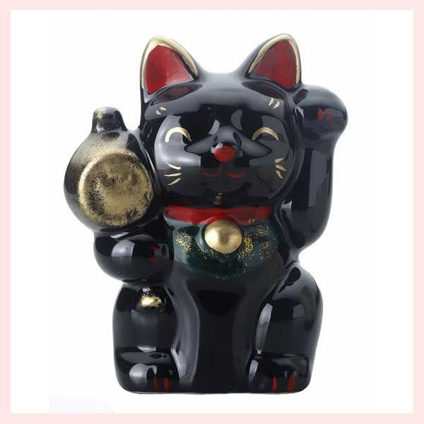 インテリア小物 小槌 招猫・黒 K5692 ※陶器,招き猫,縁起物,高級感,高