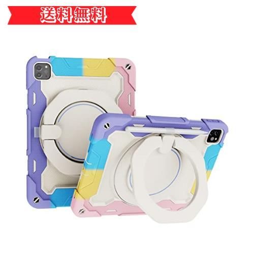 happy-shopsiPadAir5/Air4/Pro11_カラフル-ピンク 360回転 iPad Air 第 5世代 2022/ 第４世代 10.9インチケース?置き 耐衝撃 肩ショルダー付き スタンド ペン 収納 iPad Air5 Air4 Pro1