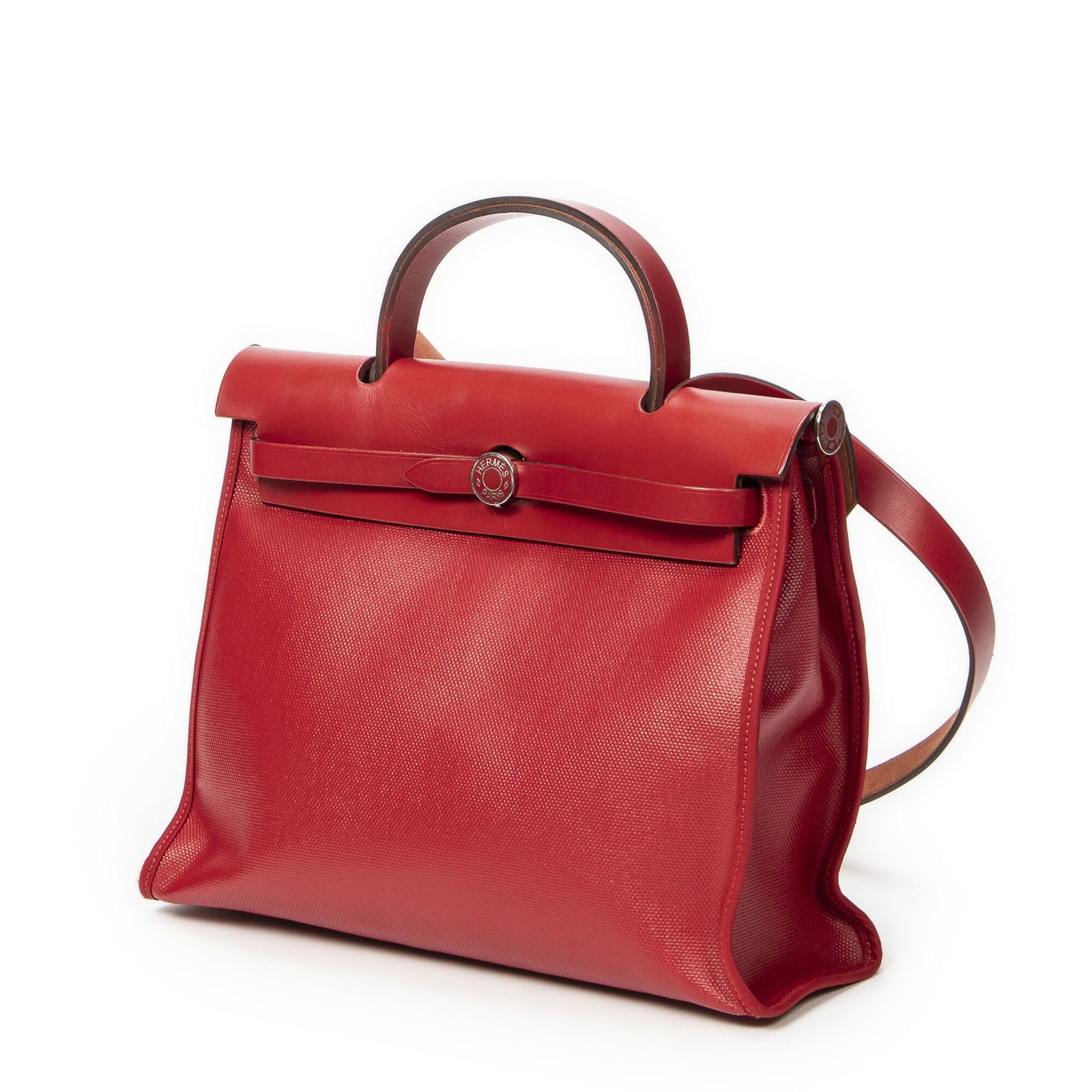 HERMES エルメスエールバッグ ジップ赤トワルアッシュA