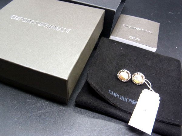 極美品 EMPORIO ARMANI エンポリオアルマーニ ラインストーン ピアス アクセサリー シルバー系×ゴールド系 DF0500