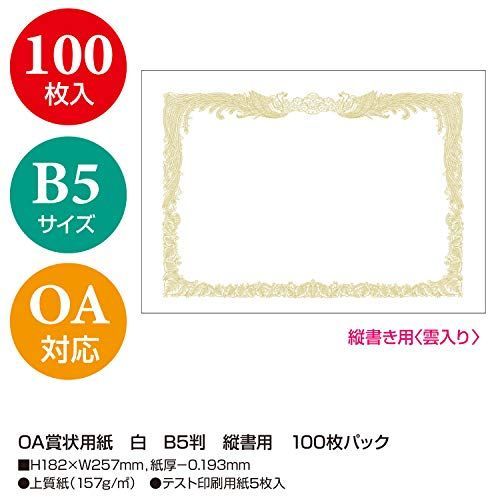 特価セール】ササガワ 賞状用紙 タカ印 OA対応 縦書き用 白 B5 100枚