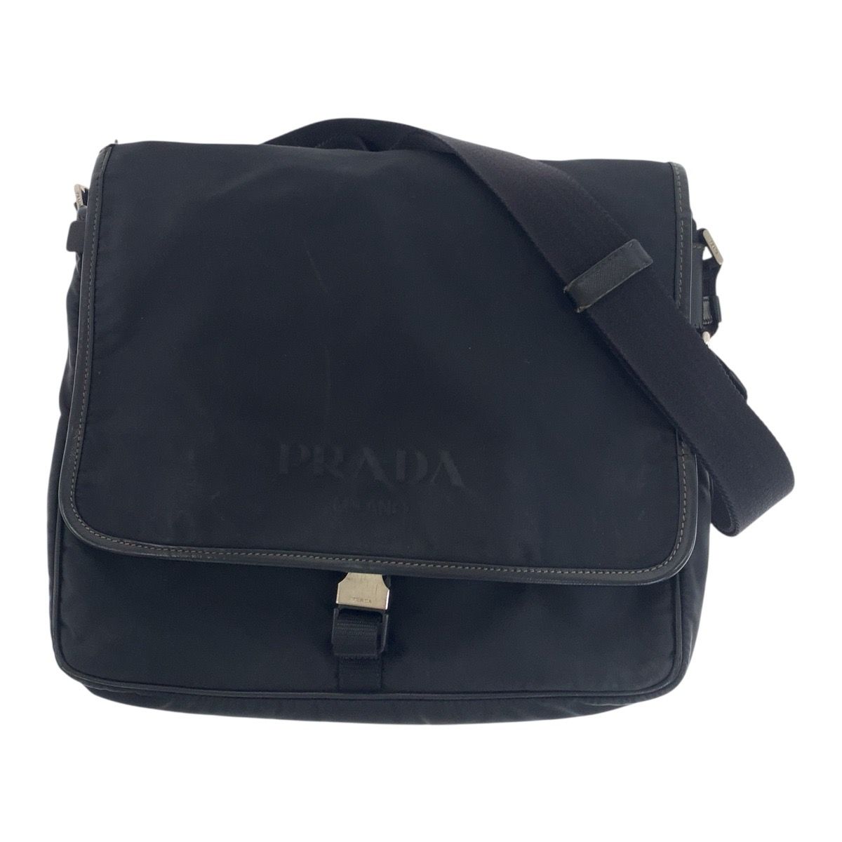 PRADA プラダ テスート 三角ロゴプレート ブラック 黒 シルバー